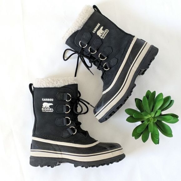 New SOREL Women's Caribou Waterproof Winter Boot Black Stone Lace Up Warm Nubuck - Picture 7 of 7